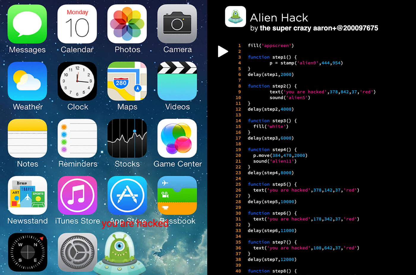 A screenshot of the Alien Hack Bitsbox app