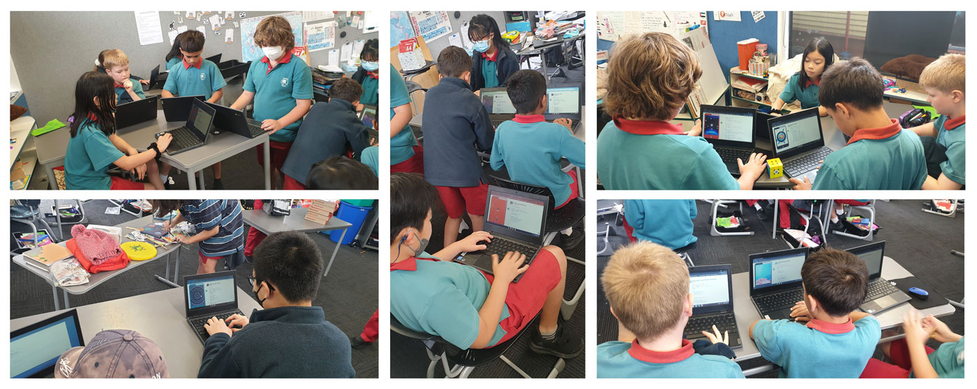Collage of kids coding in the classroom